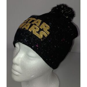 STAR WARS:  Black Sparkle Knitted Beanie with Pom, One Size